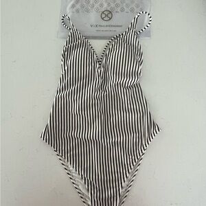 Vix Black and White One Piece Swimsuit with Ruffle Detail